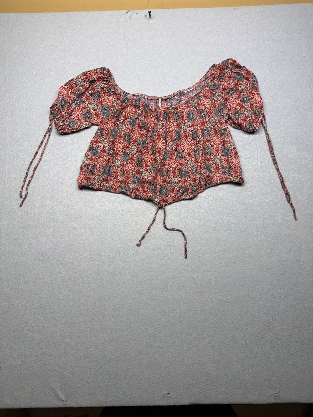 Free People Bohemian Floral Blouse Women Large Red Blue